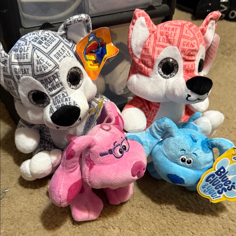 Set of Four Colorful Plush Toys